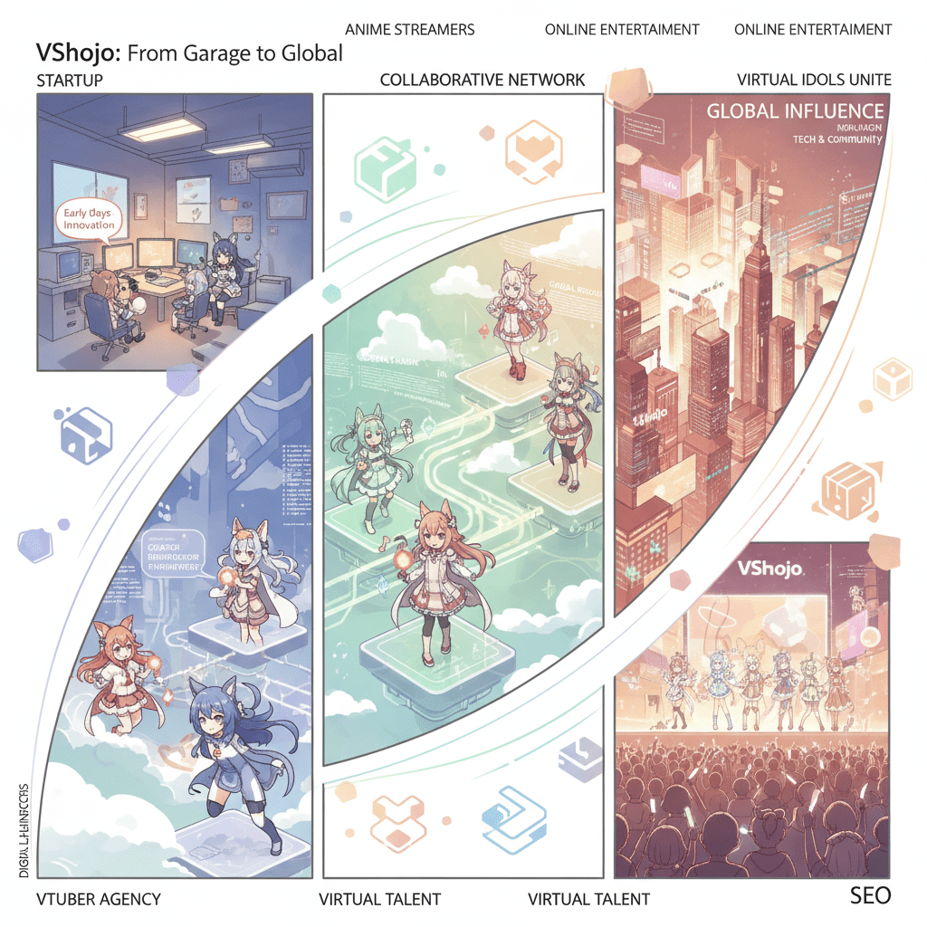VShojo 起源與發展示意圖，象徵活力與創意自由