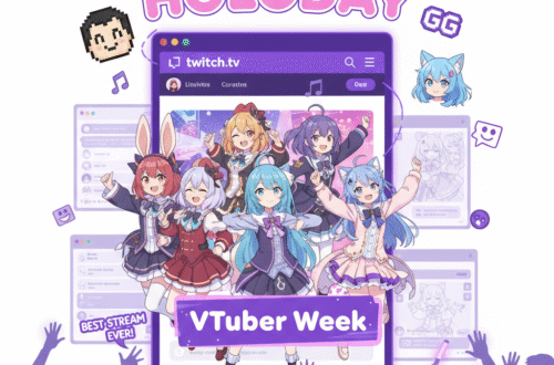 Hololive成員接管Twitch首頁的holoday合作活動插圖，展示限定表情符號與經典YAGOO表情，二次元風格